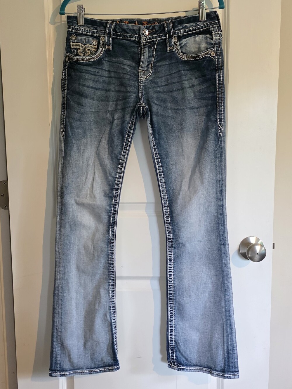 Rock Revival Betty Easy Boot Light Blue Bootcut Jeans with Embroidered Pockets